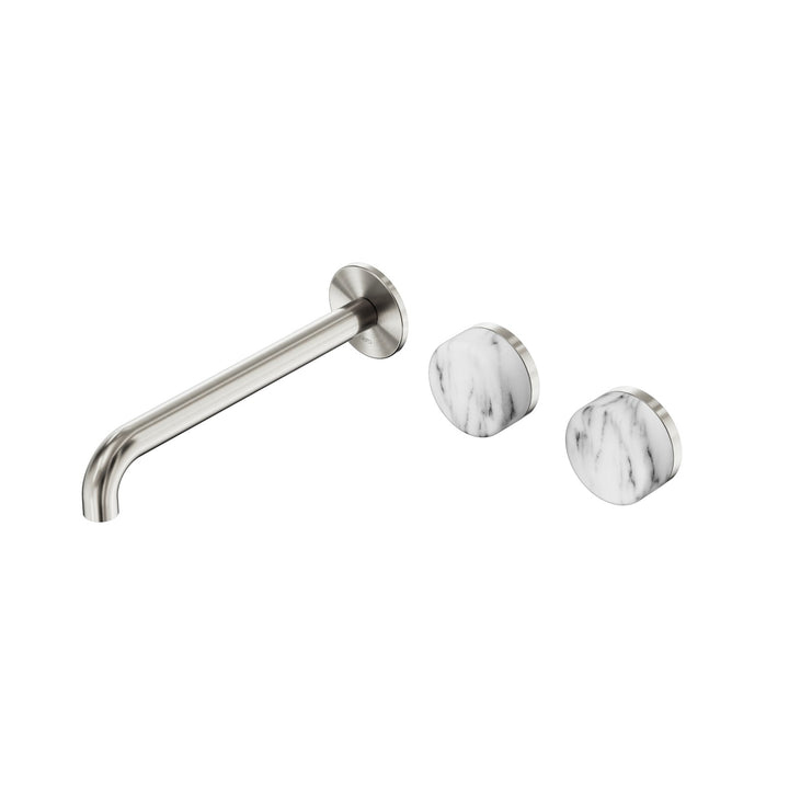 Nero Serenity Wall Basin Set 160/185/220mm Offset - Arabescato Corchia Handle Brushed Nickel / 220mm