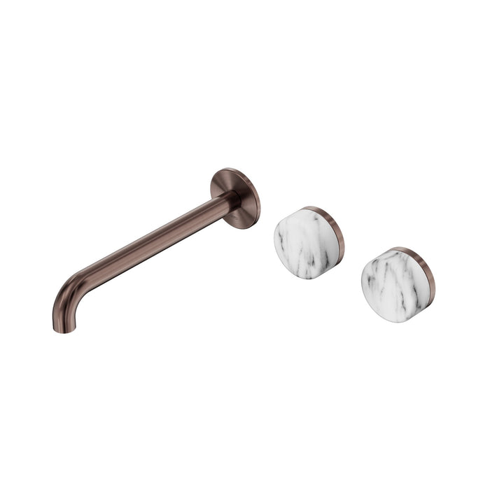 Nero Serenity Wall Basin Set 160/185/220mm Offset - Arabescato Corchia Handle Brushed Bronze / 220mm