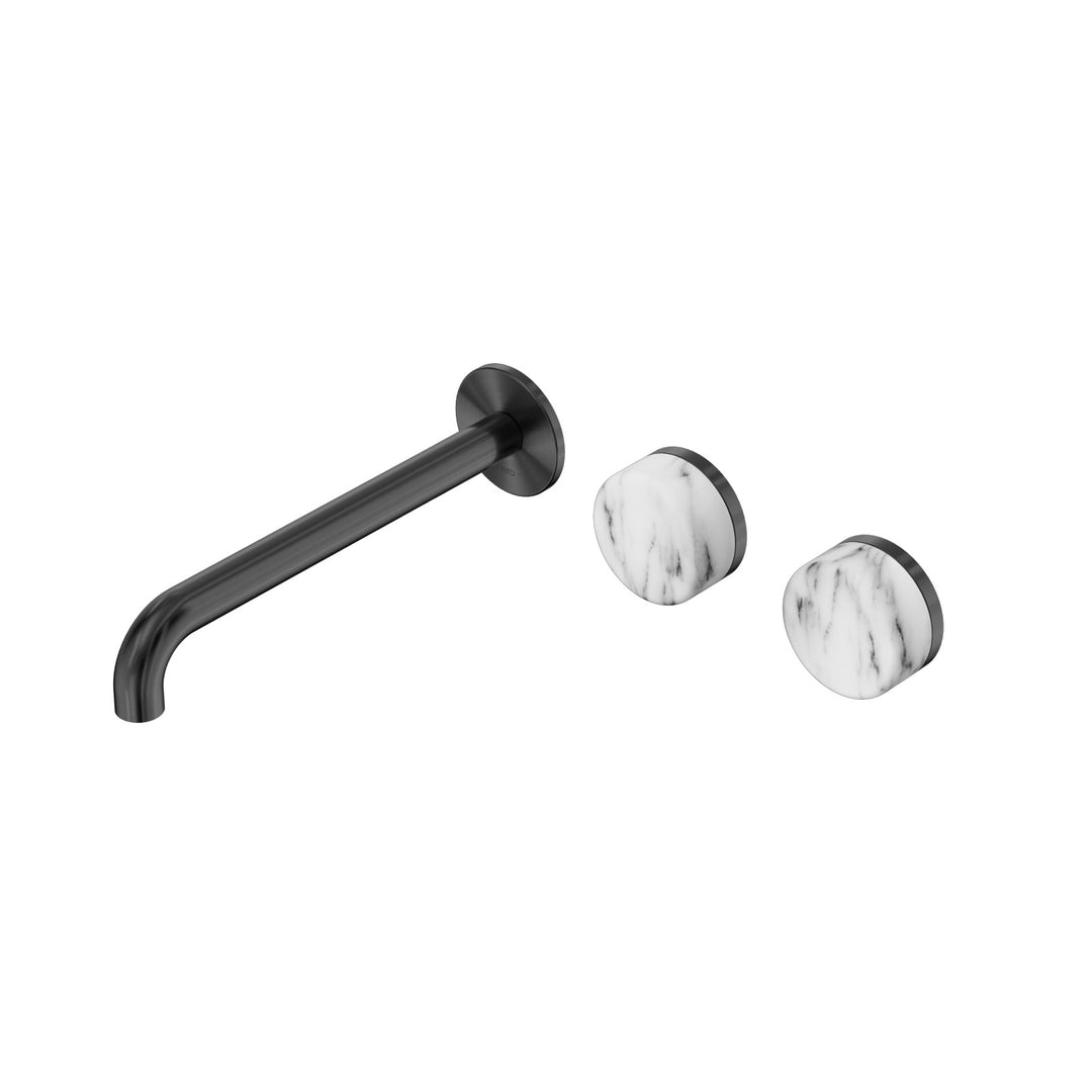 Nero Serenity Wall Basin Set 160/185/220mm Offset - Arabescato Corchia Handle Gun Metal / 220mm