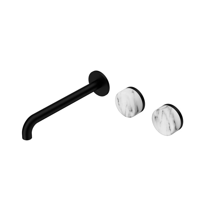 Nero Serenity Wall Basin Set 160/185/220mm Offset - Arabescato Corchia Handle Matte Black / 220mm
