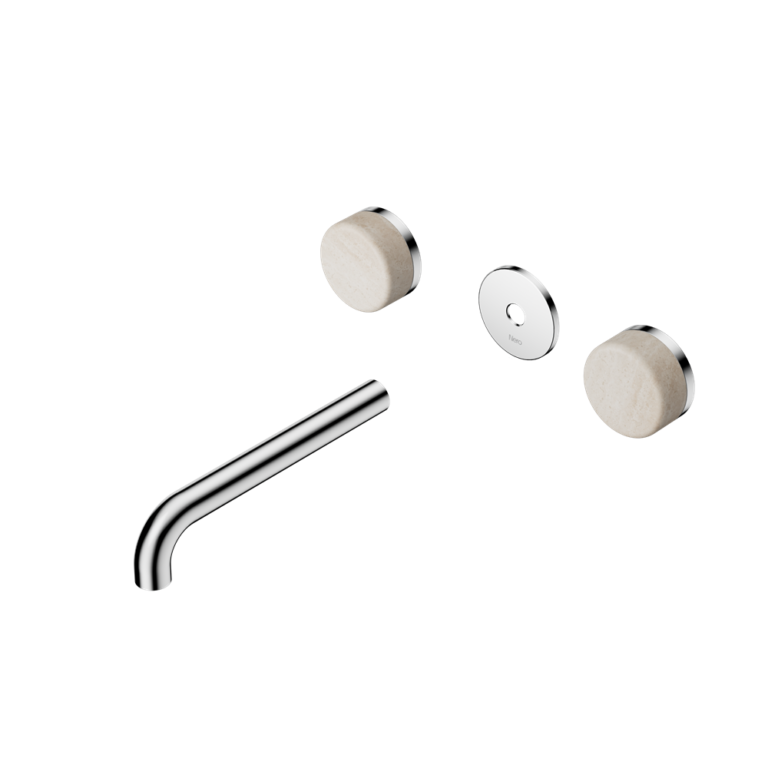 Nero Serenity Wall Basin Set Trim Kit 160/185/220mm - Rome Travertine Handle - Design 10