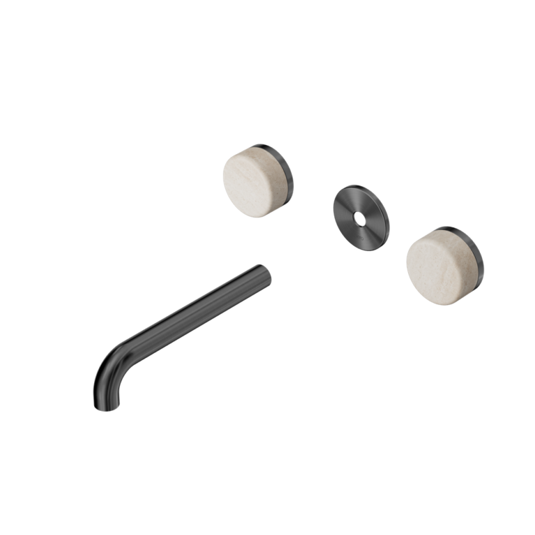 Nero Serenity Wall Basin Set Trim Kit 160/185/220mm - Rome Travertine Handle - Design 10
