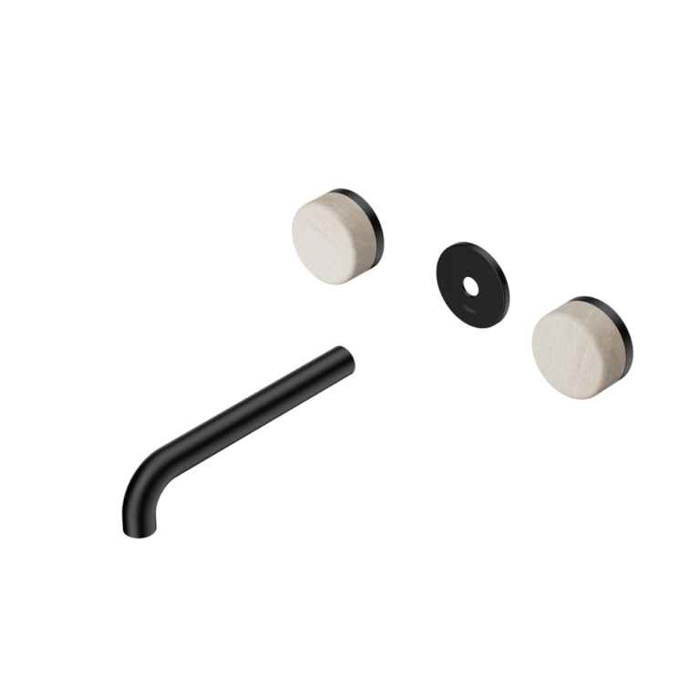 Nero Serenity Wall Basin Set Trim Kit 160/185/220mm - Rome Travertine Handle - Design 10