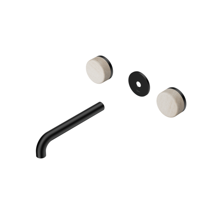 Nero Serenity Wall Basin Set Trim Kit 160/185/220mm - Rome Travertine Handle - Design 10