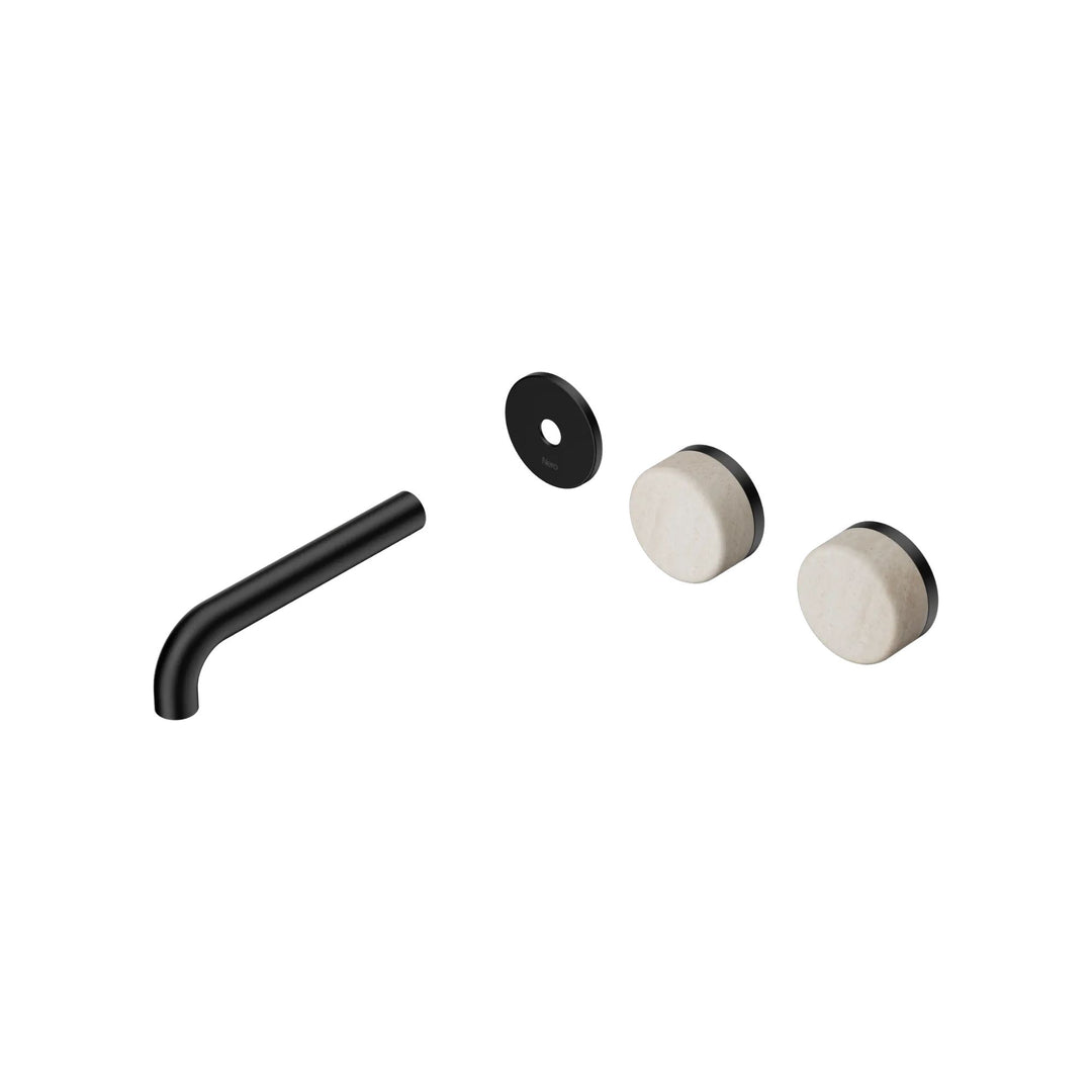 Nero Serenity Offset Wall Basin Set Trim Kit 160/185/220mm - Rome Travertine Handle