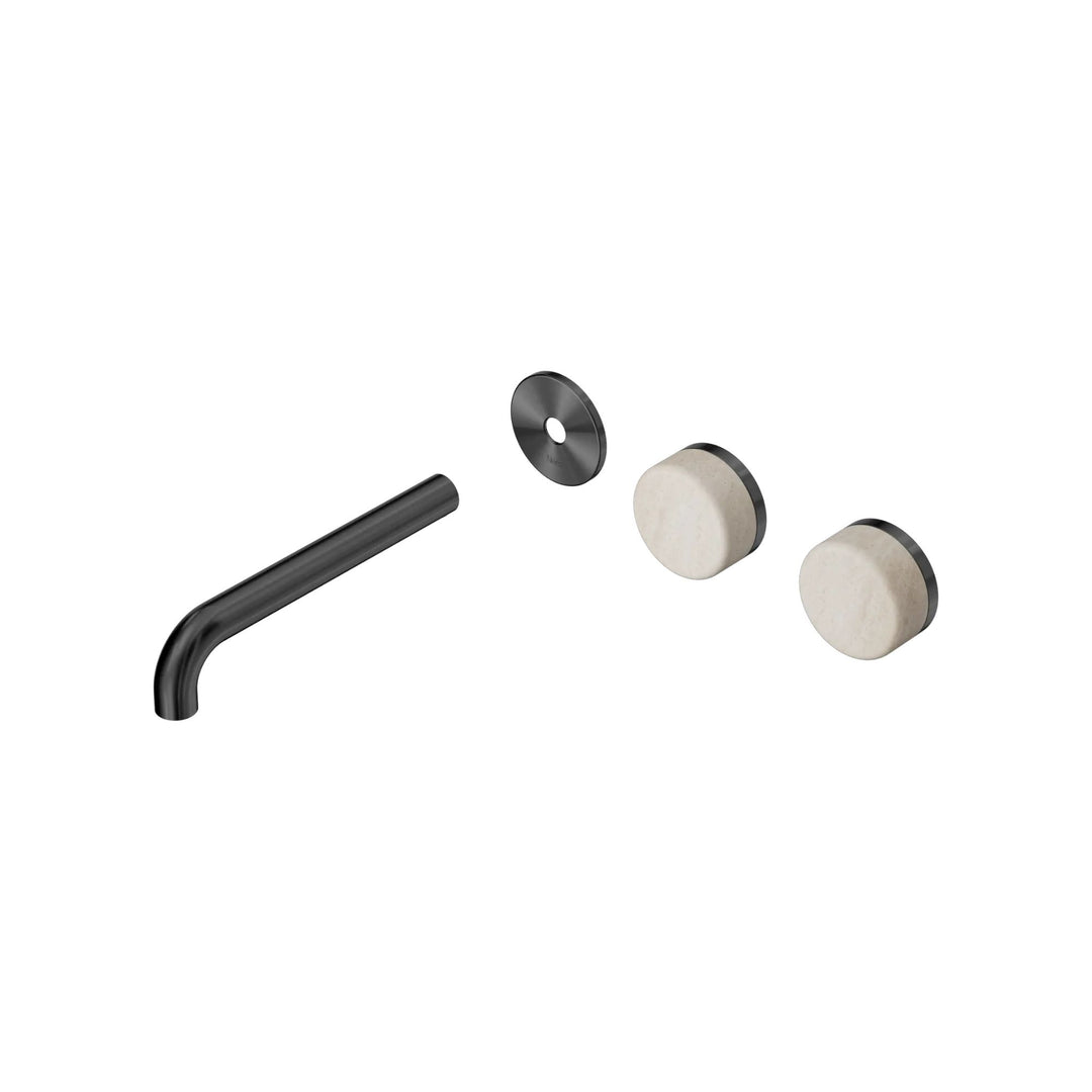 Nero Serenity Offset Wall Basin Set Trim Kit 160/185/220mm - Rome Travertine Handle