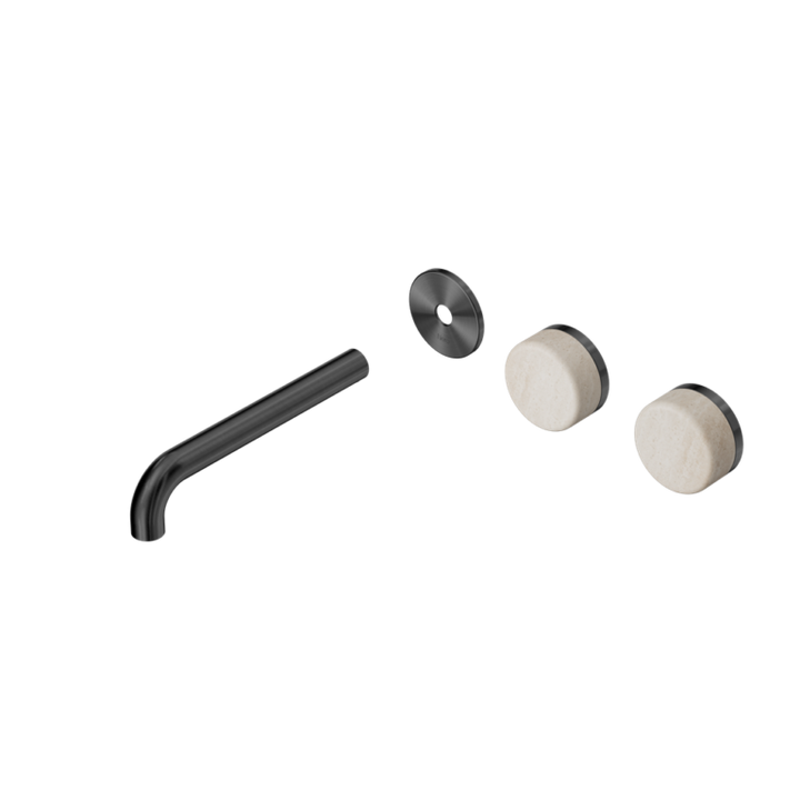 Nero Serenity Offset Wall Basin Set Trim Kit 160/185/220mm - Rome Travertine Handle - Design 10