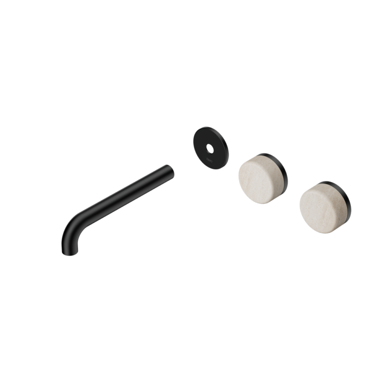 Nero Serenity Offset Wall Basin Set Trim Kit 160/185/220mm - Rome Travertine Handle - Design 10