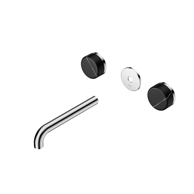 Nero Serenity Wall Basin Set Trim Kit 160/185/220mm - Marquina Black Handle - Design 10