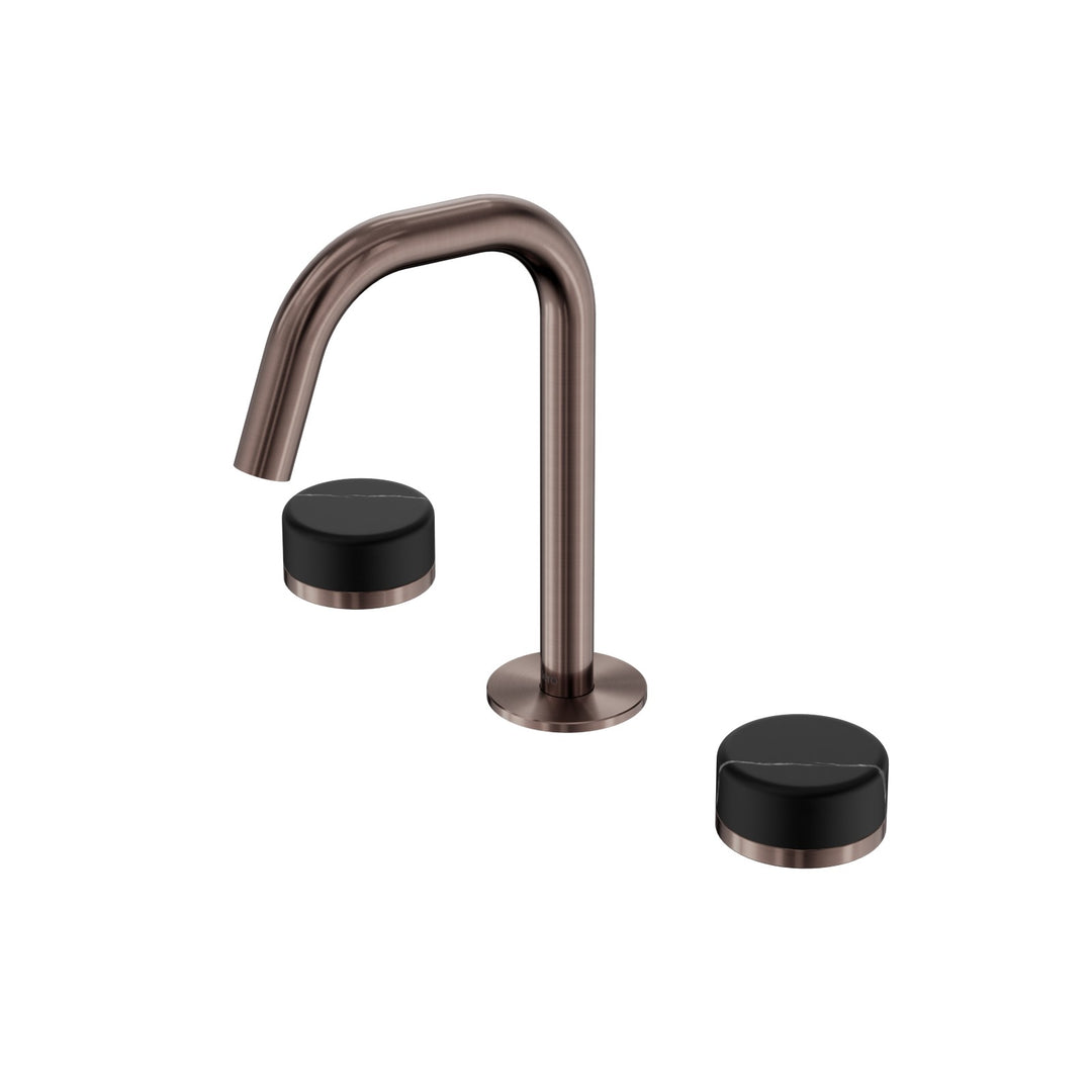 Nero Serenity Edge Spout Basin Set - Marquina Black Handle Brushed Bronze