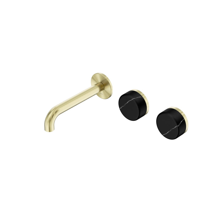 Nero Serenity Wall Basin Set 160/185/220mm Offset - Marquina Black Handle Brushed Gold / 160mm