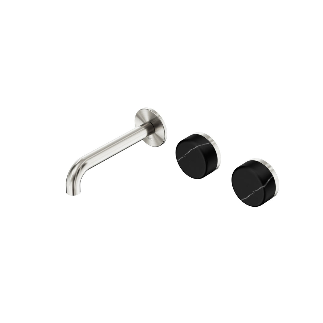 Nero Serenity Wall Basin Set 160/185/220mm Offset - Marquina Black Handle Brushed Nickel / 160mm