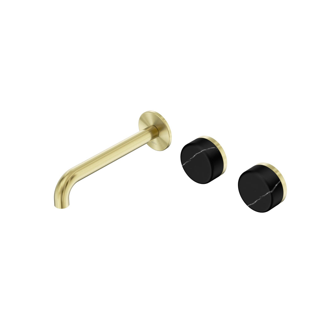 Nero Serenity Wall Basin Set 160/185/220mm Offset - Marquina Black Handle Brushed Gold / 185mm