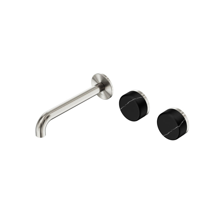 Nero Serenity Wall Basin Set 160/185/220mm Offset - Marquina Black Handle Brushed Nickel / 185mm
