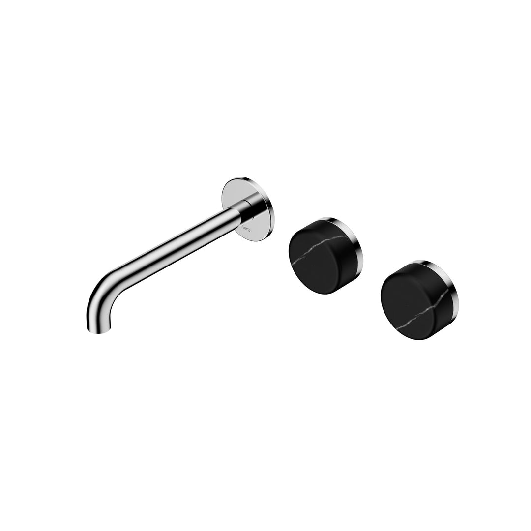 Nero Serenity Wall Basin Set 160/185/220mm Offset - Marquina Black Handle Chrome / 185mm