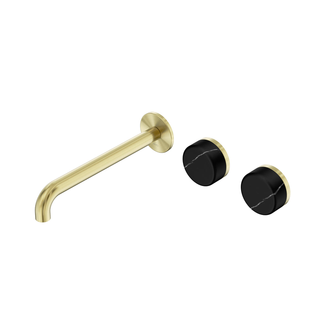 Nero Serenity Wall Basin Set 160/185/220mm Offset - Marquina Black Handle Brushed Gold / 220mm