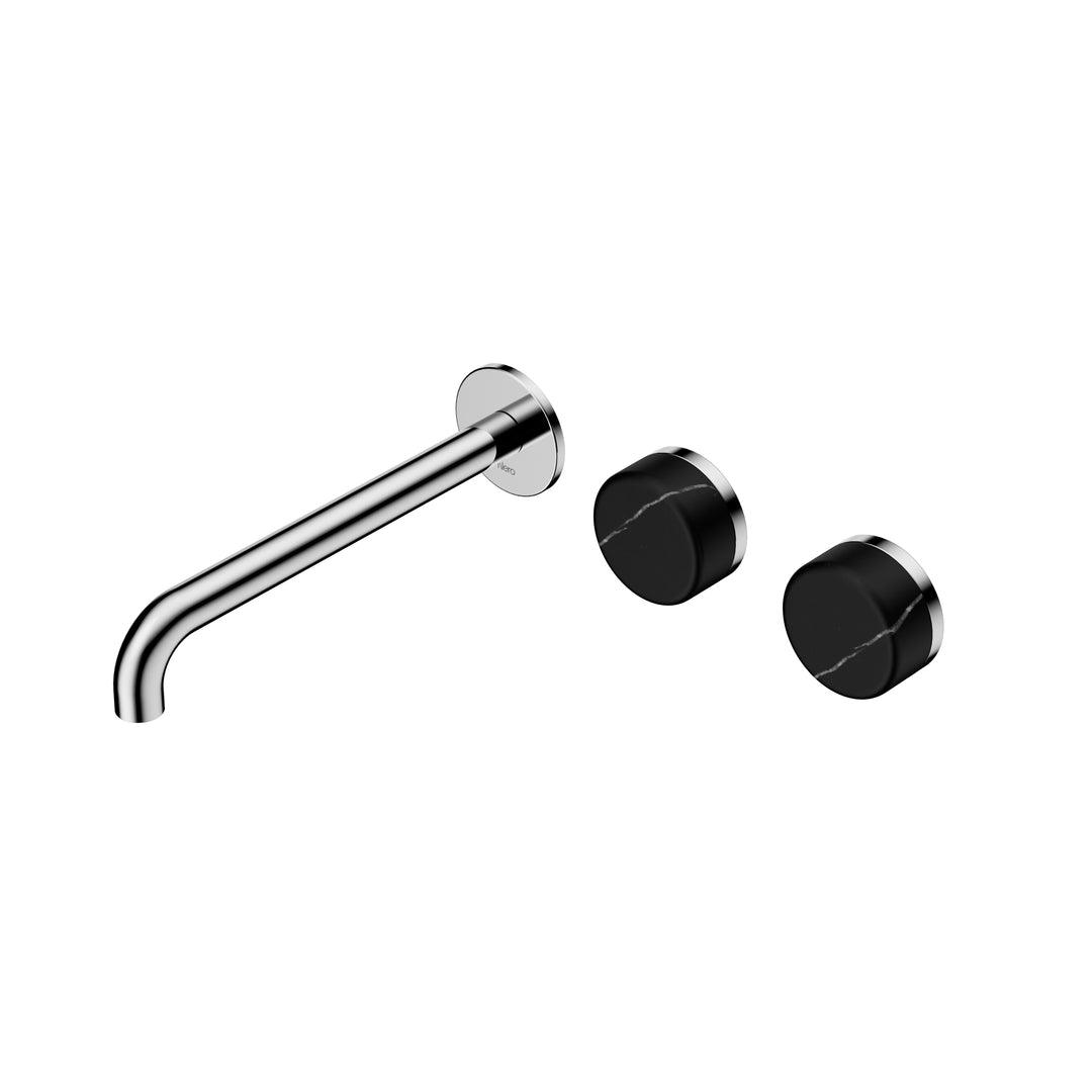 Nero Serenity Wall Basin Set 160/185/220mm Offset - Marquina Black Handle Chrome / 220mm