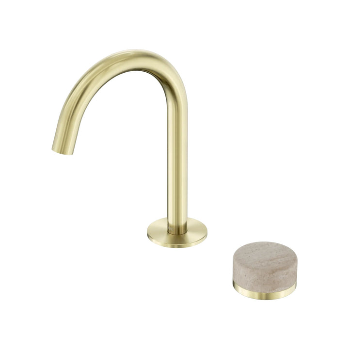 Nero Serenity Progressive Basin Mixer Arc Spout + Rome Travertine Handle