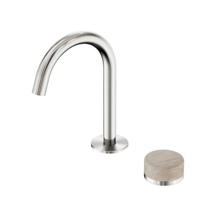 Nero Serenity Progressive Basin Mixer Arc Spout + Rome Travertine Handle