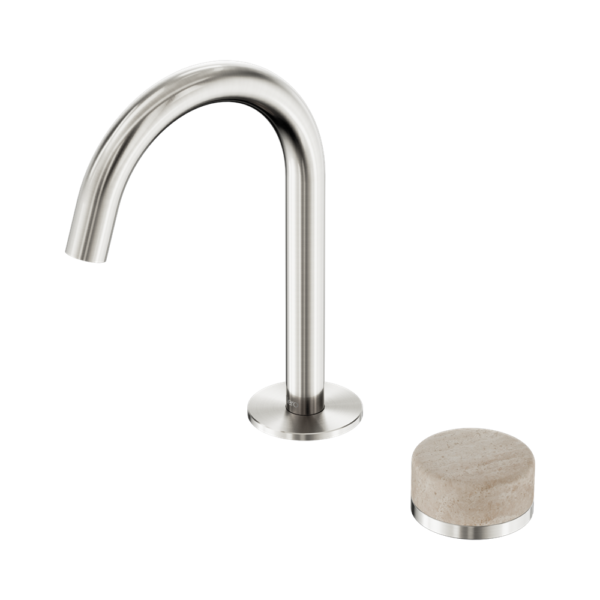 Nero Serenity Progressive Basin Mixer Arc Spout + Rome Travertine Handle - Design 10