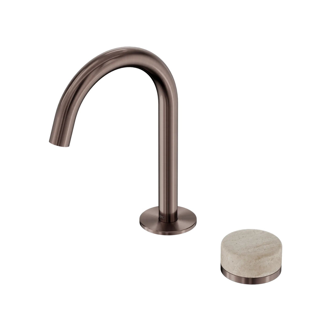 Nero Serenity Progressive Basin Mixer Arc Spout + Rome Travertine Handle