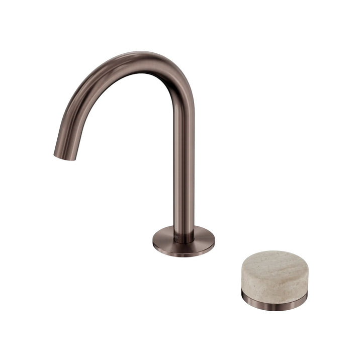 Nero Serenity Progressive Basin Mixer Arc Spout + Rome Travertine Handle