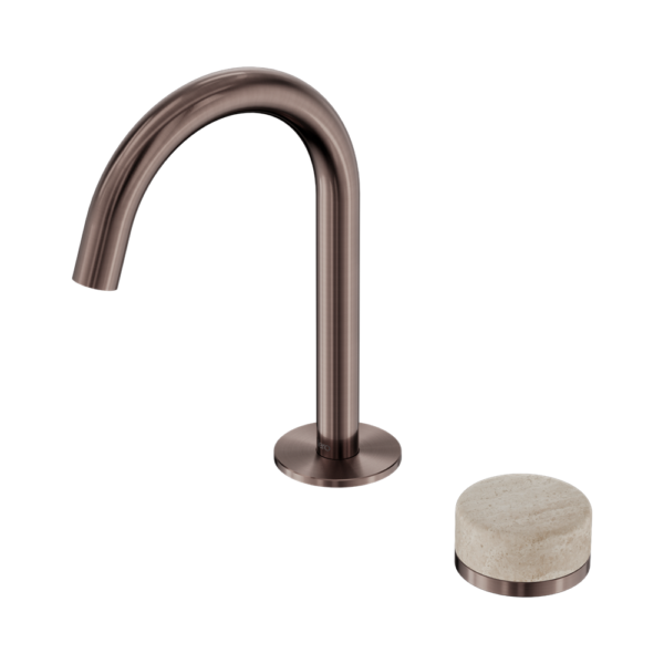 Nero Serenity Progressive Basin Mixer Arc Spout + Rome Travertine Handle - Design 10