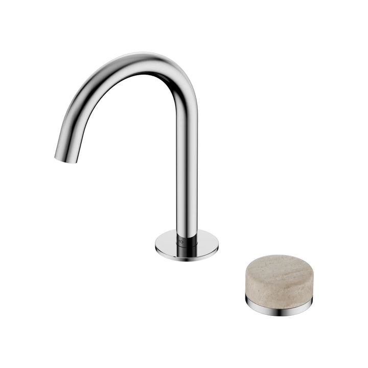 Nero Serenity Progressive Basin Mixer Arc Spout + Rome Travertine Handle