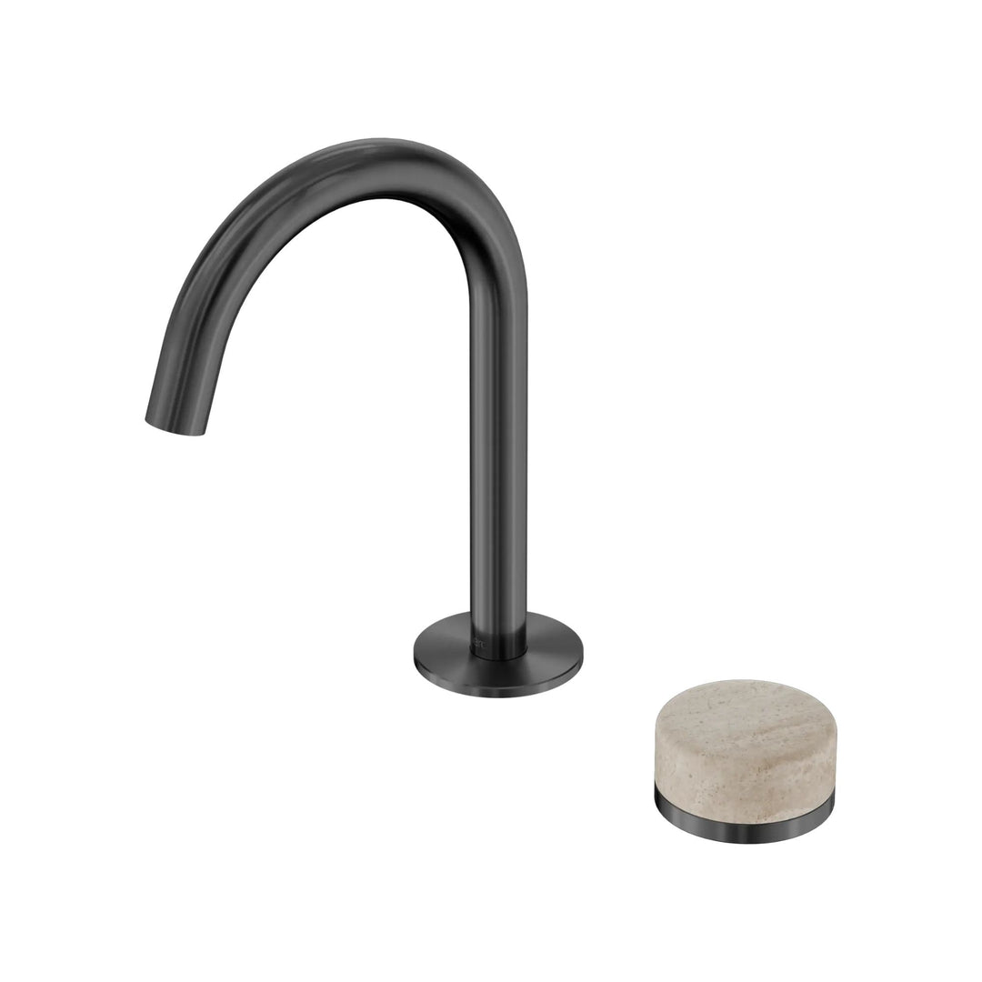Nero Serenity Progressive Basin Mixer Arc Spout + Rome Travertine Handle