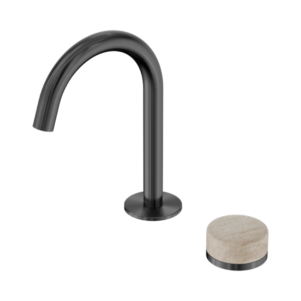 Nero Serenity Progressive Basin Mixer Arc Spout + Rome Travertine Handle - Design 10