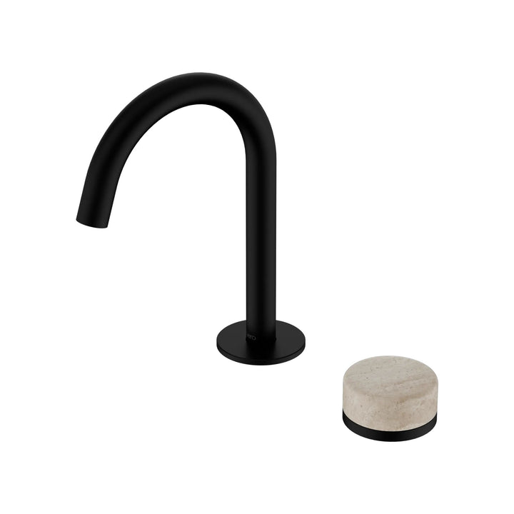 Nero Serenity Progressive Basin Mixer Arc Spout + Rome Travertine Handle