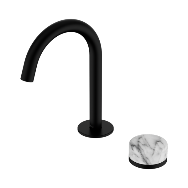 Nero Serenity Progressive Basin Mixer Arc Spout w/ Arabescato Corchia Handle - Design 10