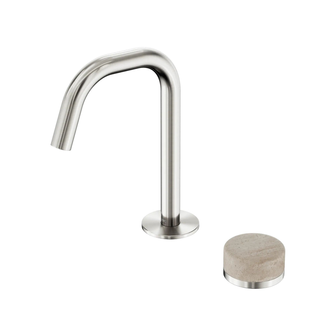 Nero Serenity Progressive Basin Mixer Edge Spout + Rome Travertine Handle