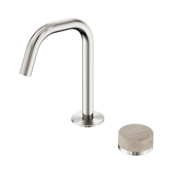 Nero Serenity Progressive Basin Mixer Edge Spout + Rome Travertine Handle - Design 10