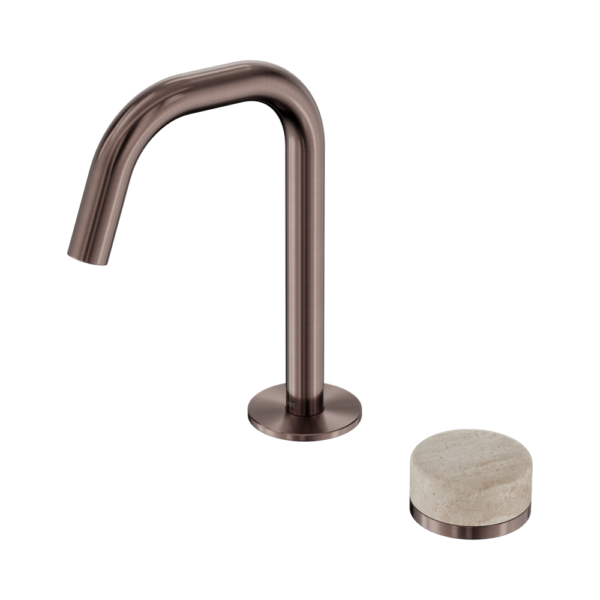 Nero Serenity Progressive Basin Mixer Edge Spout + Rome Travertine Handle - Design 10