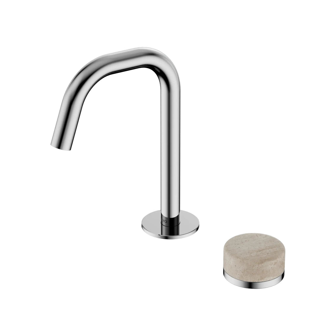 Nero Serenity Progressive Basin Mixer Edge Spout + Rome Travertine Handle