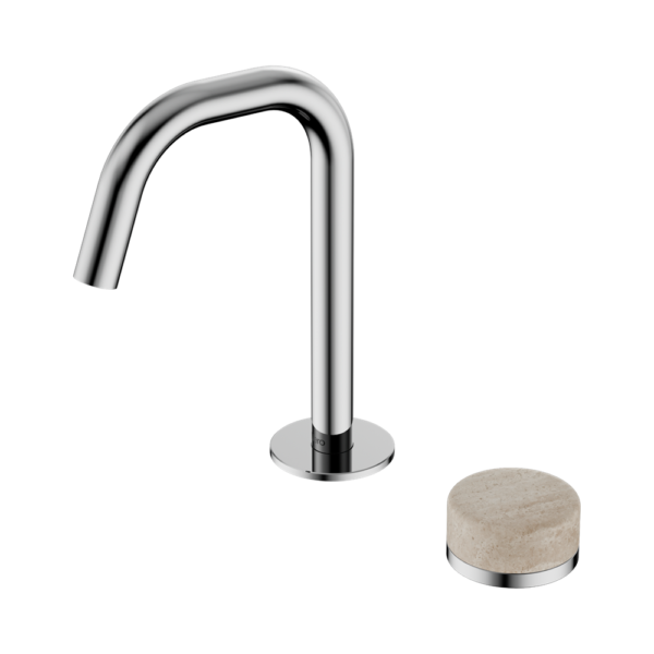 Nero Serenity Progressive Basin Mixer Edge Spout + Rome Travertine Handle - Design 10