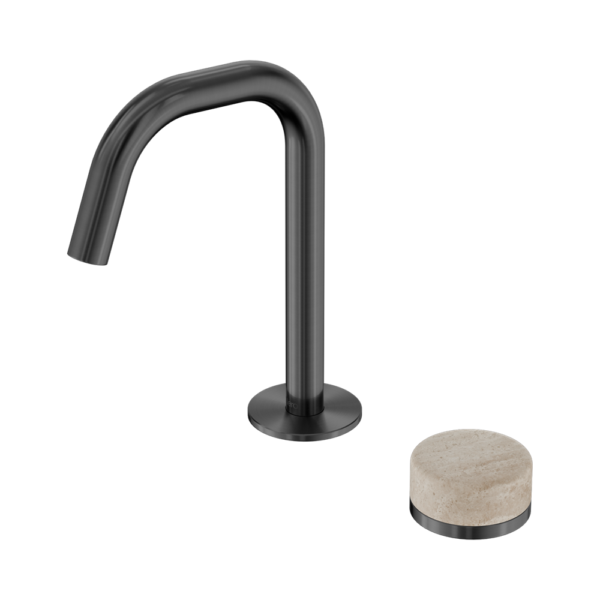 Nero Serenity Progressive Basin Mixer Edge Spout + Rome Travertine Handle - Design 10