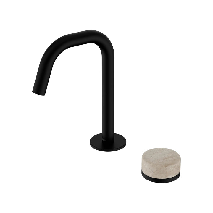 Nero Serenity Progressive Basin Mixer Edge Spout + Rome Travertine Handle