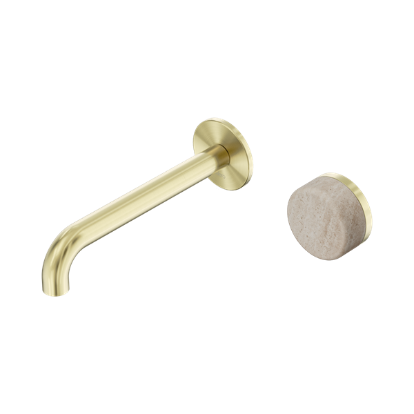 Nero Serenity Progressive Wall Basin Mixer 220mm Spout + Rome Travertine Handle - Design 10