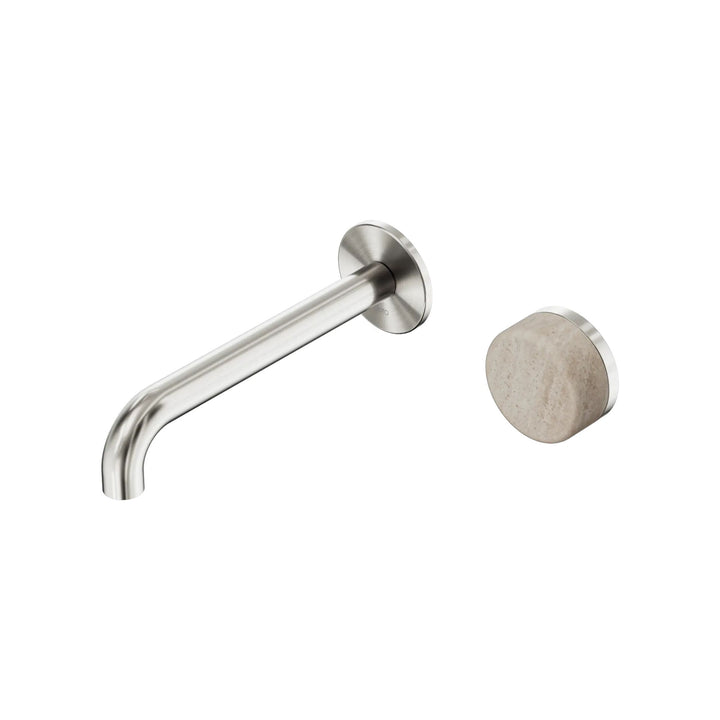Nero Serenity Progressive Wall Basin Mixer 185mm Spout + Rome Travertine Handle