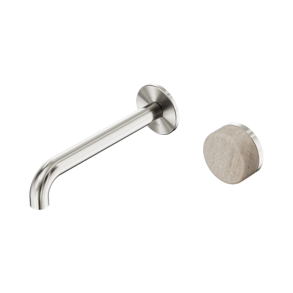Nero Serenity Progressive Wall Basin Mixer 185mm Spout + Rome Travertine Handle - Design 10