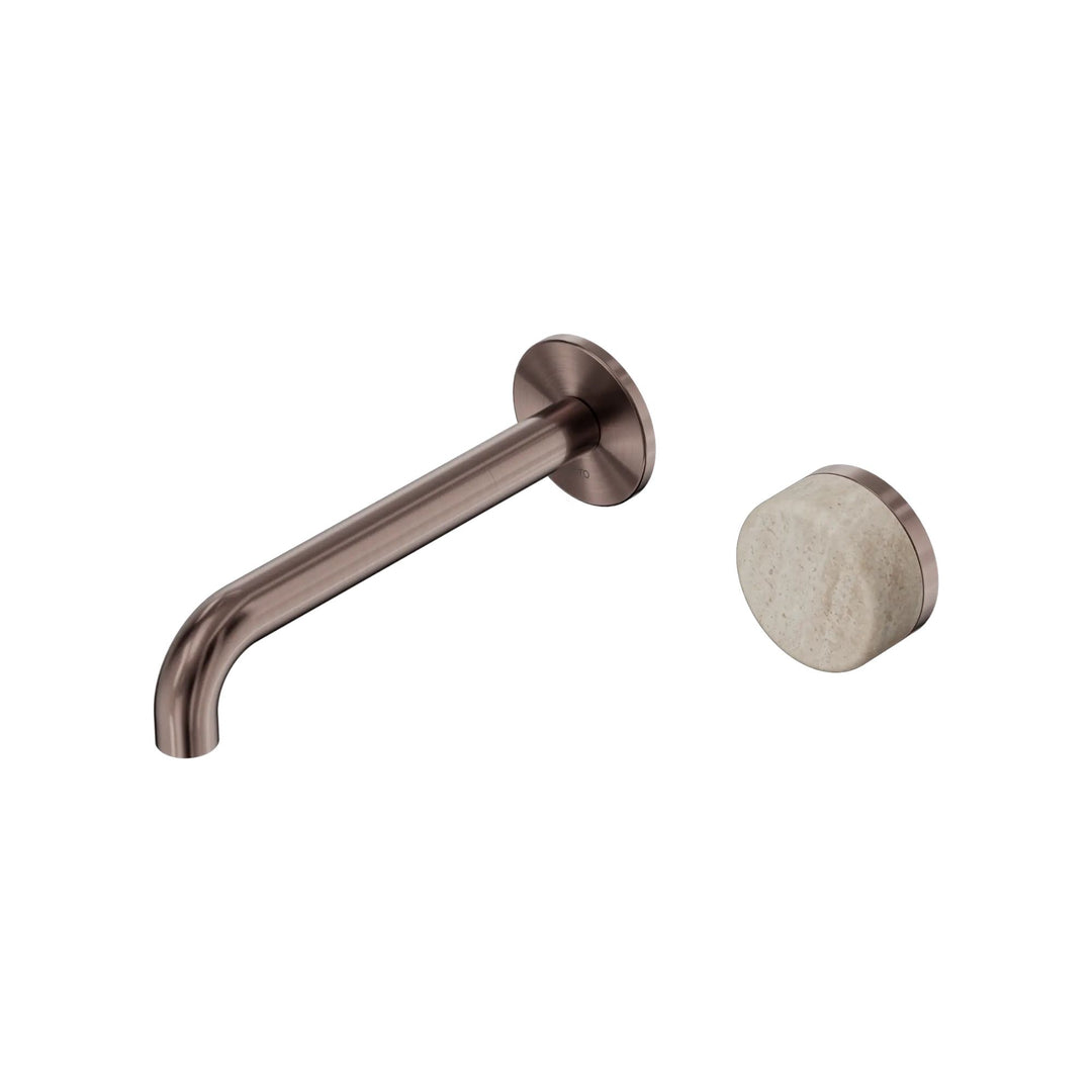 Nero Serenity Progressive Wall Basin Mixer 185mm Spout + Rome Travertine Handle