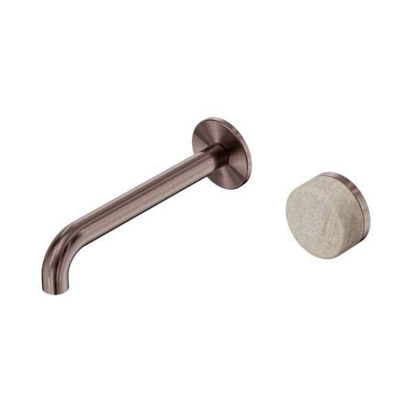 Nero Serenity Progressive Wall Basin Mixer 185mm Spout + Rome Travertine Handle - Design 10