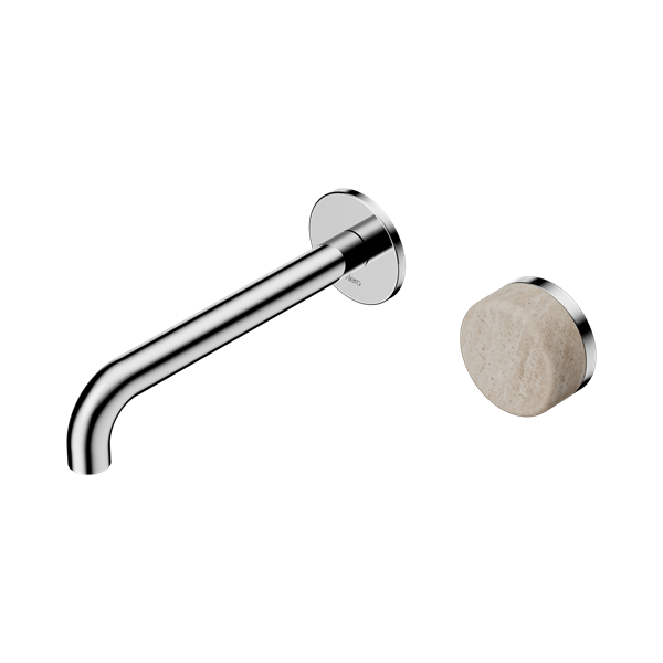 Nero Serenity Progressive Wall Basin Mixer 185mm Spout + Rome Travertine Handle - Design 10