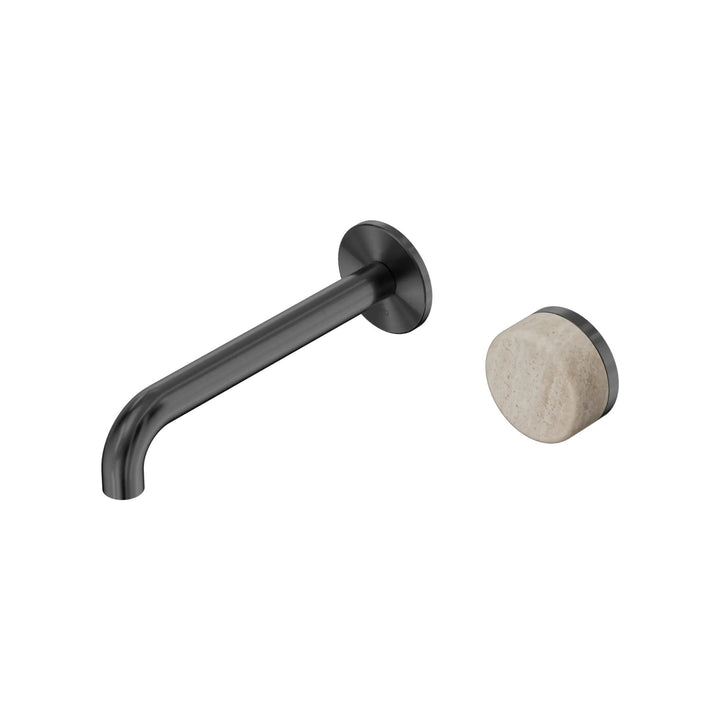 Nero Serenity Progressive Wall Basin Mixer 185mm Spout + Rome Travertine Handle