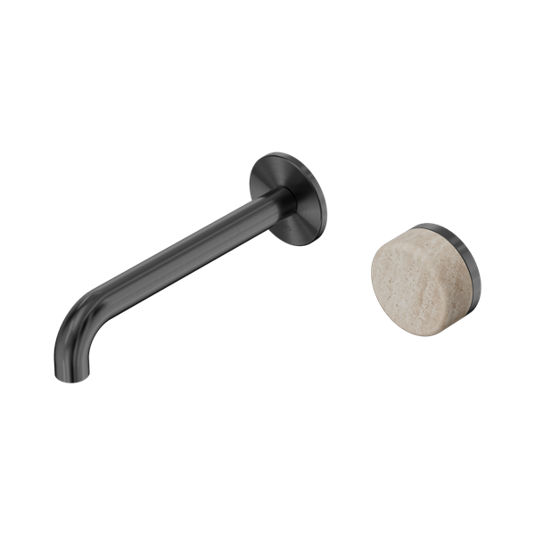 Nero Serenity Progressive Wall Basin Mixer 185mm Spout + Rome Travertine Handle - Design 10