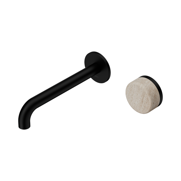 Nero Serenity Progressive Wall Basin Mixer 185mm Spout + Rome Travertine Handle - Design 10