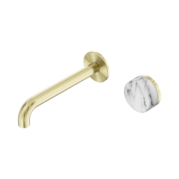 Nero Serenity Progressive Wall Basin Mixer 220mm Spout + Arabescato Corchia Handle - Design 10
