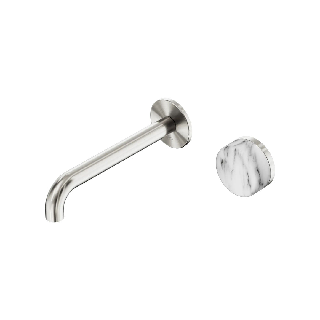 Nero Serenity Progressive Wall Basin Mixer 185mm Spout + Arabescato Corchia Handle